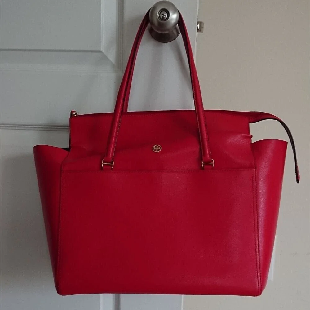 Tory Burch Parker Tote Top Zip Handbag Satchel Red Ginger
